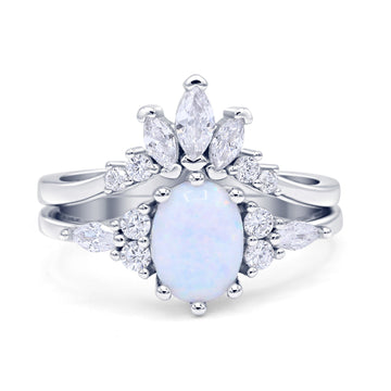 Two Piece Oval Vintage Style Bridal Engagement Ring Lab Created White Opal 925 Sterling Silver Wholesale